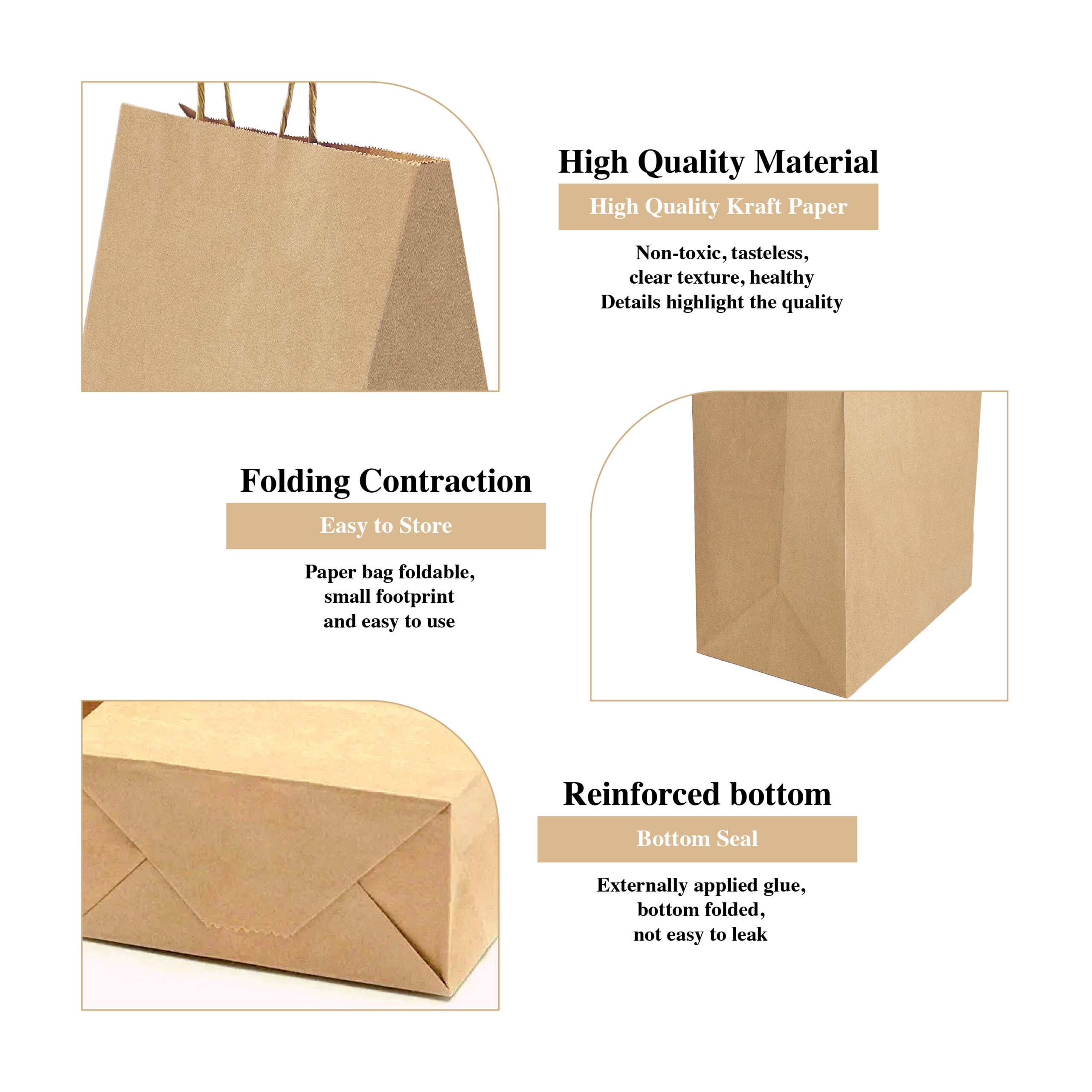 Excellent Packaging & Printing Kraft Paper Bags 13"x7"x13" inch with handle main image