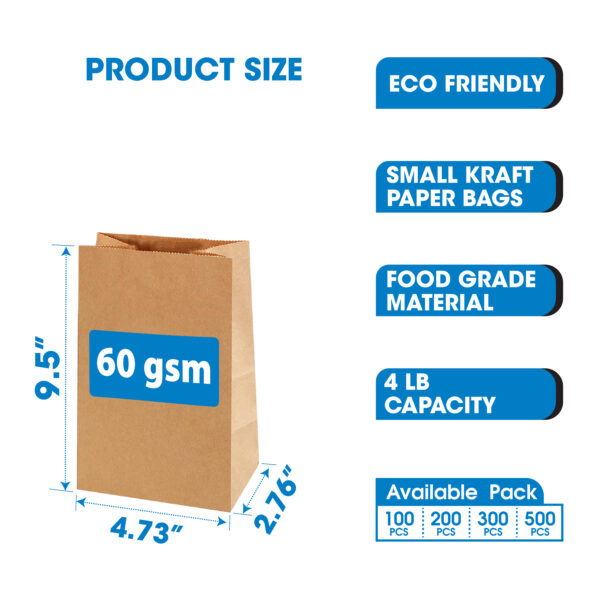Brown Kraft Sac Paper Bags - Eco-Friendly & Biodegradable 4LB .