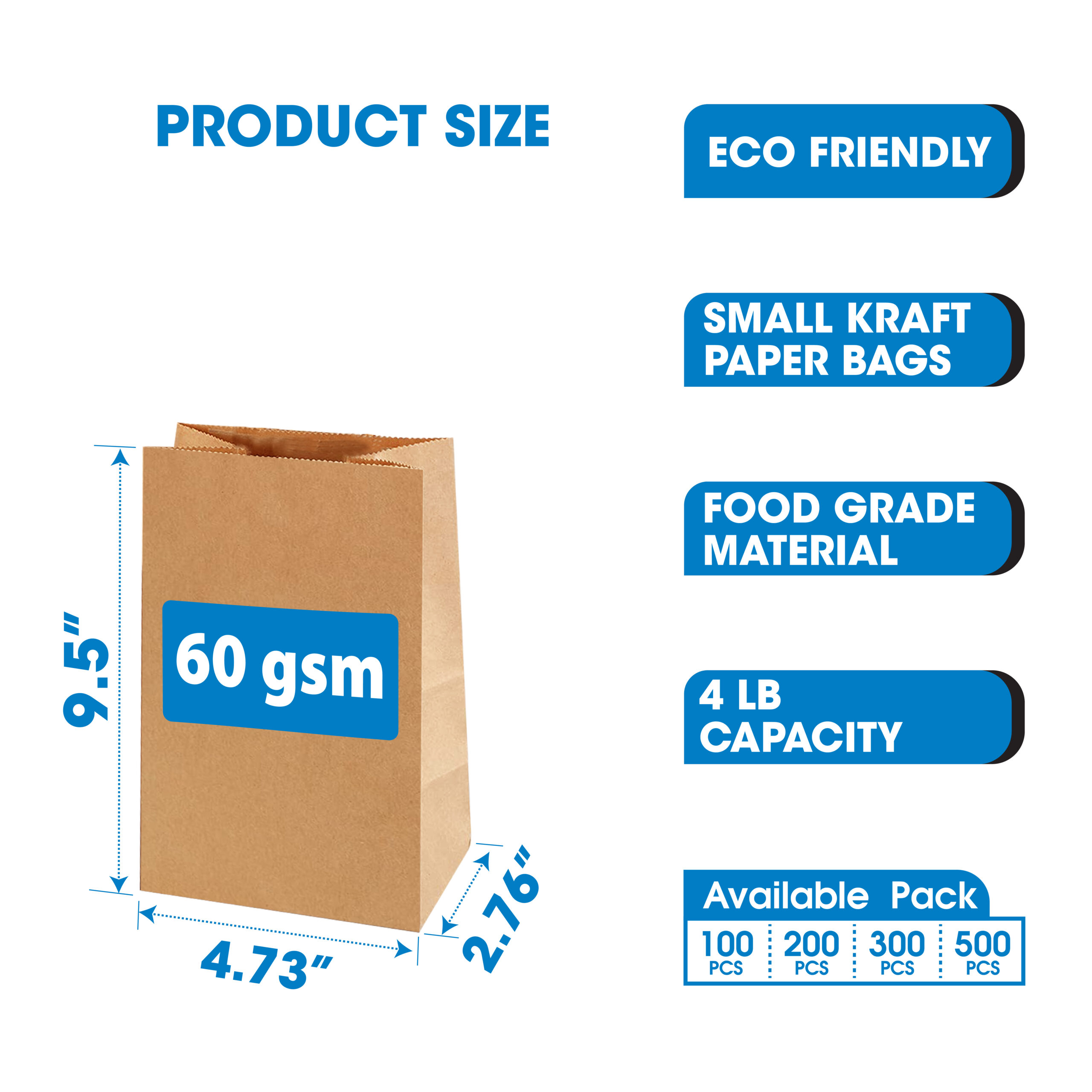 No 3_SOS _ 4LB NEW-01 Brown Kraft Sac Paper Bags - Eco-Friendly & Biodegradable 4LB .