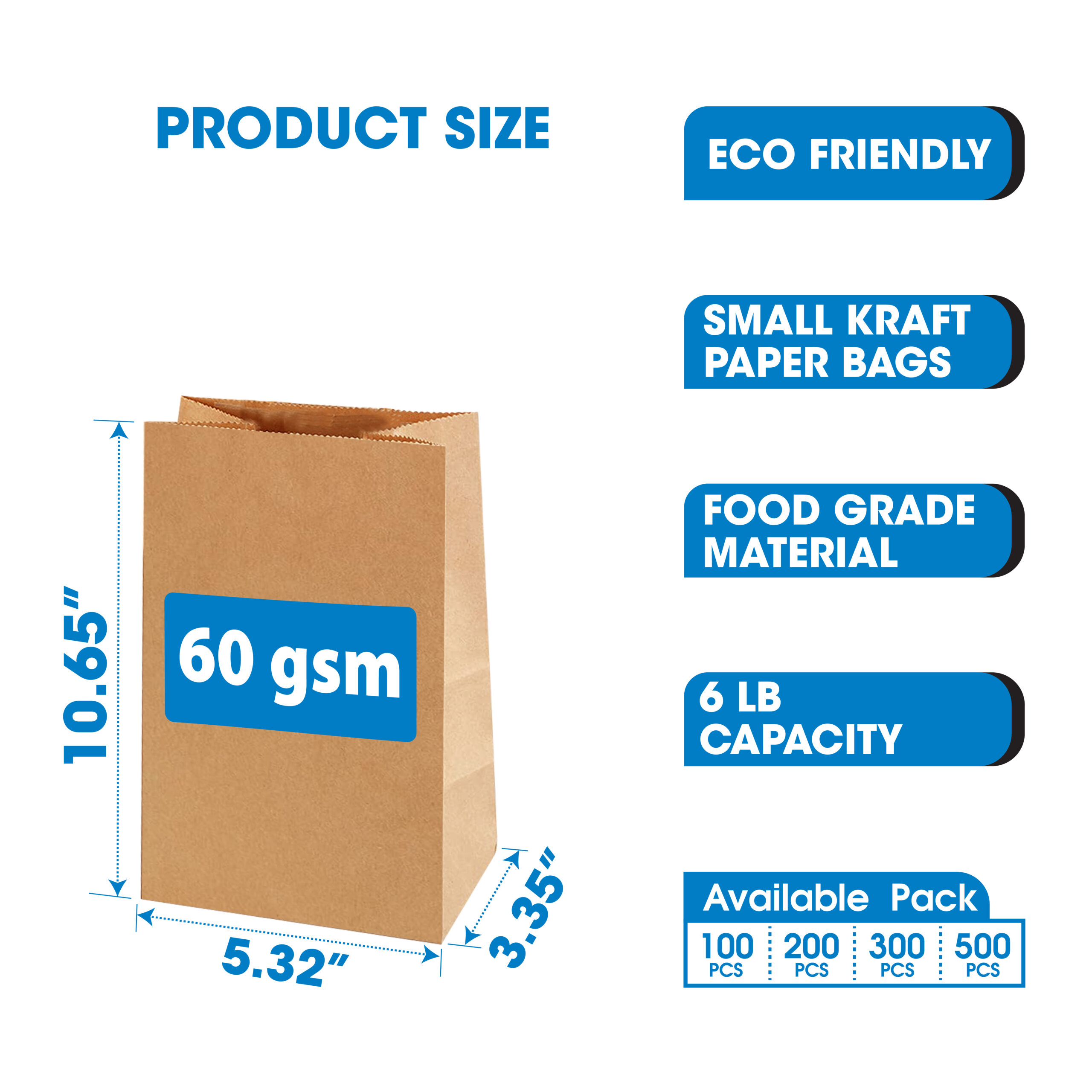 Brown Kraft Sac Paper Bags - Eco-Friendly & Biodegradable 6LB .