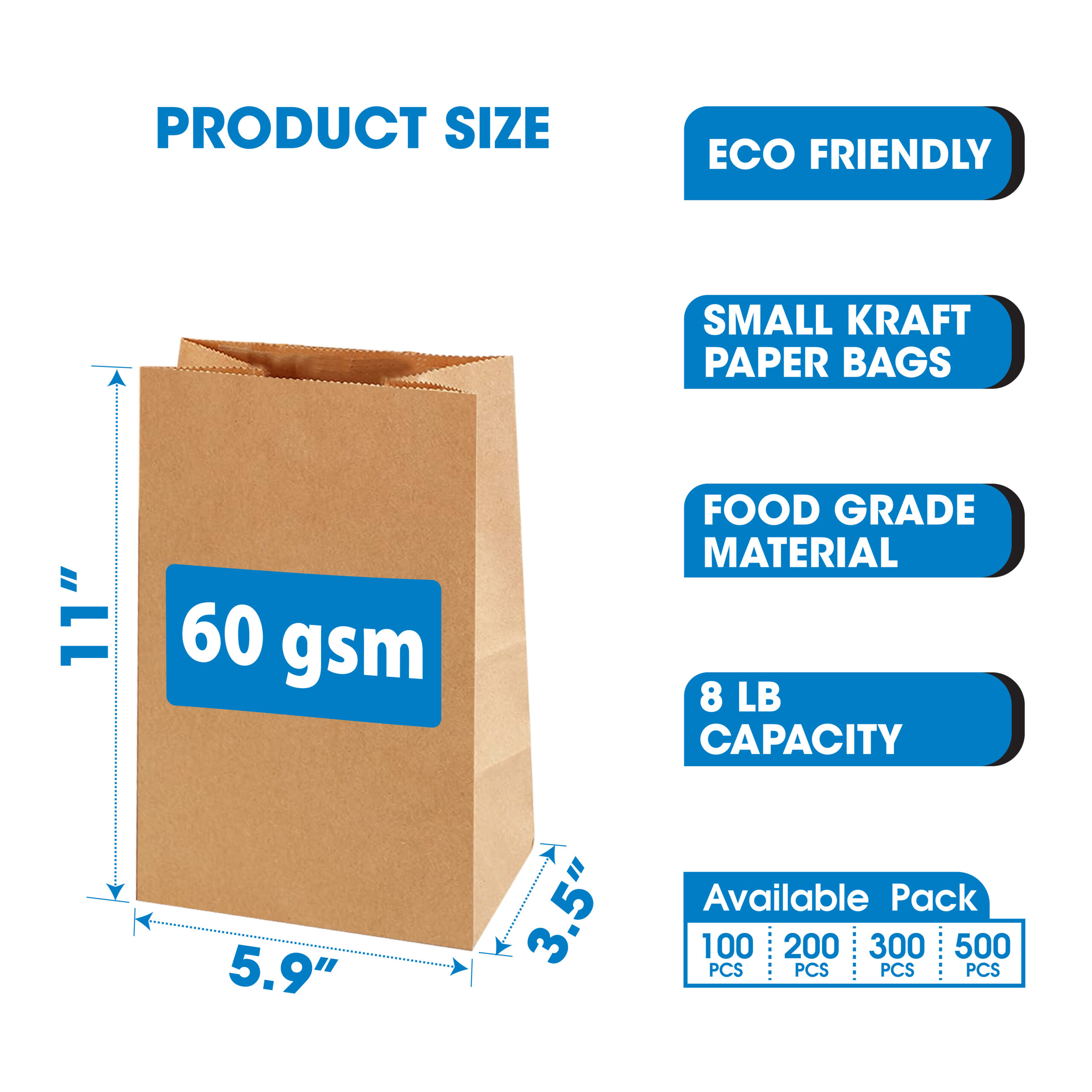 Brown Kraft Sac Paper Bags - Eco-Friendly & Biodegradable 8LB .
